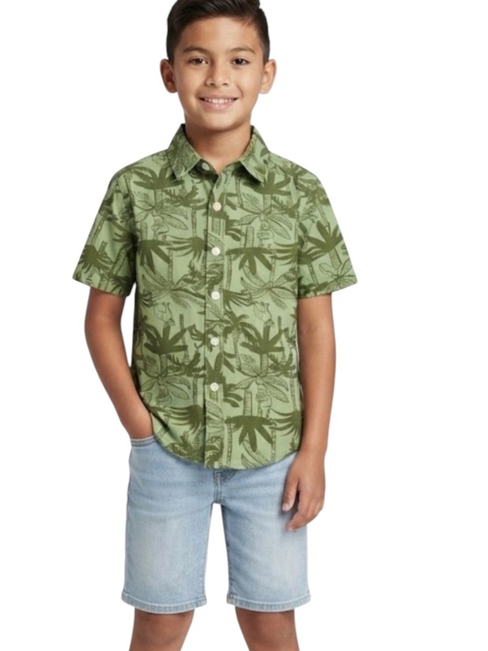 Carter's Little Boys Palm Tree Poplin Button-Front Shirt size 8 100% cotton